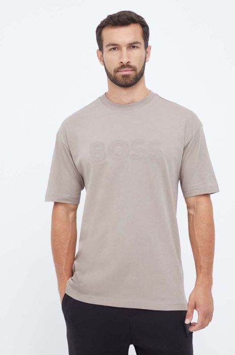 Бавовняна футболка Boss Green BOSS GREEN колір бежевий з аплікацією Бавовняна футболка Boss Green BOSS GREEN колір бежевий з аплікацією