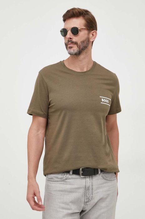 Бавовняна футболка BOSS колір зелений з принтом (3560473)