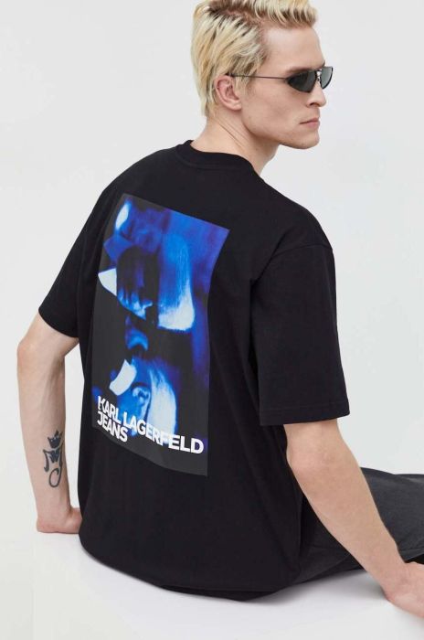 Бавовняна футболка Karl Lagerfeld Jeans колір чорний з принтом (3490764) Бавовняна футболка Karl Lagerfeld Jeans колір чорний з принтом (3490764)
