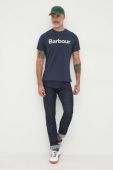 Бавовняна футболка Barbour колір синій з принтом