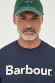 Бавовняна футболка Barbour колір синій з принтом