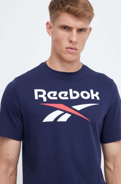 Бавовняна футболка Reebok колір синій з принтом (3555492) Бавовняна футболка Reebok колір синій з принтом (3555492)