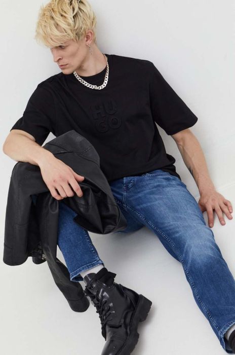 Бавовняна футболка HUGO колір чорний однотонний (3508743) Бавовняна футболка HUGO колір чорний однотонний (3508743)