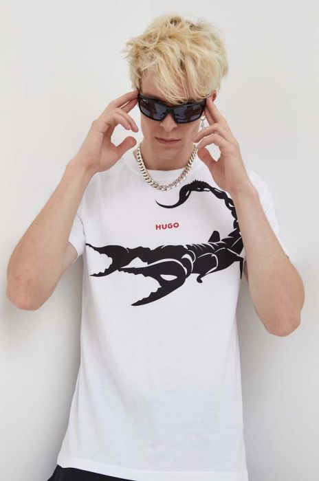 Бавовняна футболка HUGO колір білий з принтом (3508761) Бавовняна футболка HUGO колір білий з принтом (3508761)