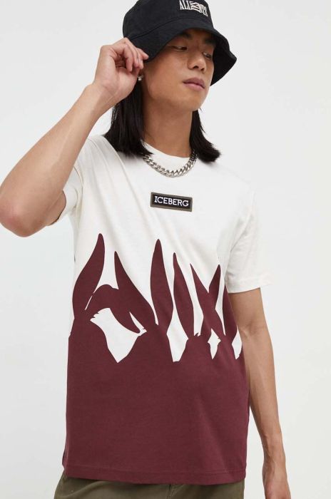 Бавовняна футболка Iceberg x Lonney Tunes колір бежевий візерунок