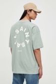 Бавовняна футболка AllSaints TIERRA SS CREW колір зелений з принтом
