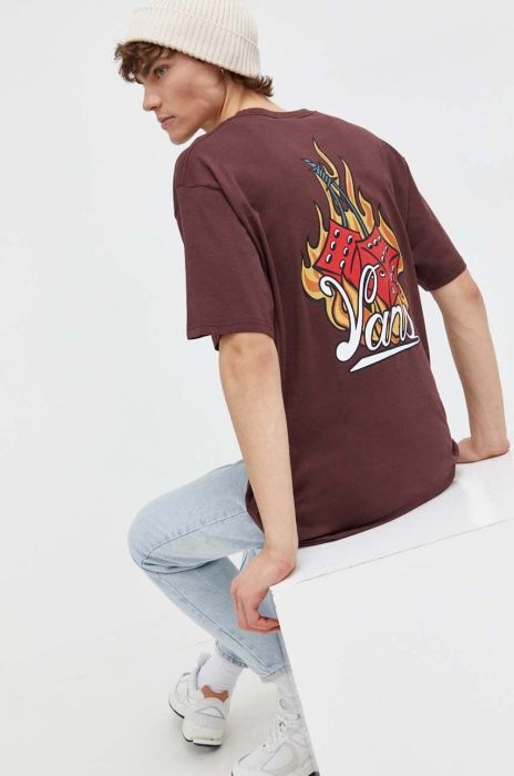 Бавовняна футболка Vans чоловічий колір бордовий з принтом Бавовняна футболка Vans чоловічий колір бордовий з принтом