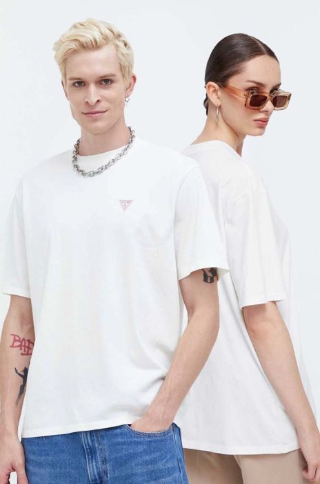 Бавовняна футболка Guess Originals колір бежевий однотонний