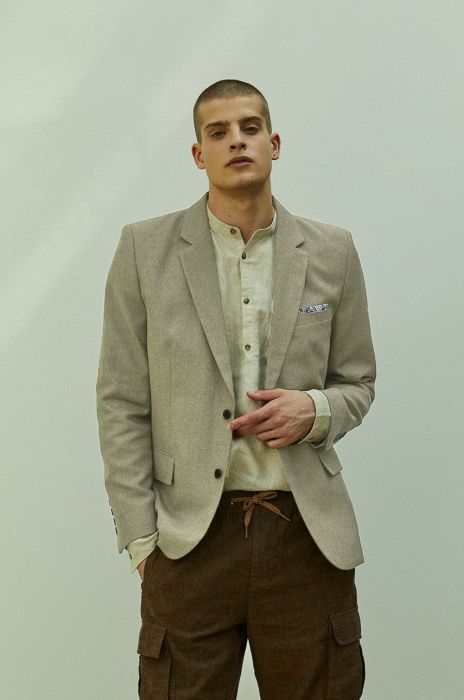 Піджак з домішкою льону Medicine чоловічий колір бежевий