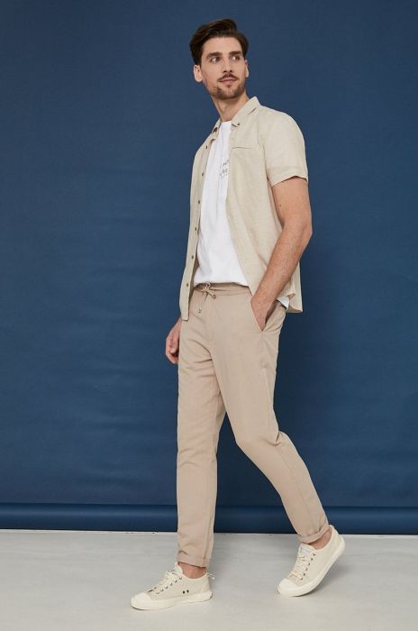 Штани з домішкою льону Medicine чоловічі колір бежевий прямі Штани з домішкою льону Medicine чоловічі колір бежевий прямі