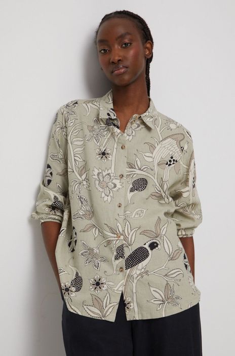 Сорочка з льону Medicine жіноча колір бежевий regular класичний комір (3231093) Сорочка з льону Medicine жіноча колір бежевий regular класичний комір (3231093)