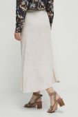 Спідниця з домішкою льону Medicine колір бежевий maxi розкльошена Спідниця з домішкою льону Medicine колір бежевий maxi розкльошена