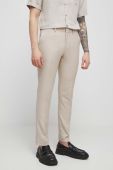 Штани з домішкою льону Medicine чоловічі колір бежевий облягаюче