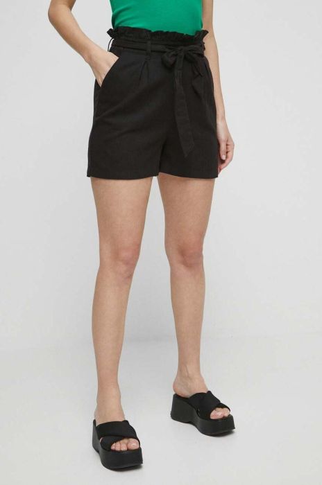 Лляні шорти Medicine жіночі колір чорний візерунок висока посадка