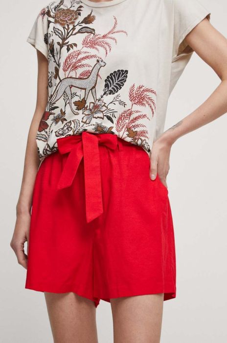 Шорти з домішкою льону Medicine жіночі колір червоний однотонні середня посадка