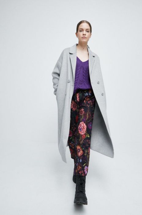 Вовняне пальто Medicine колір сірий перехідний двобортний Вовняне пальто Medicine колір сірий перехідний двобортний