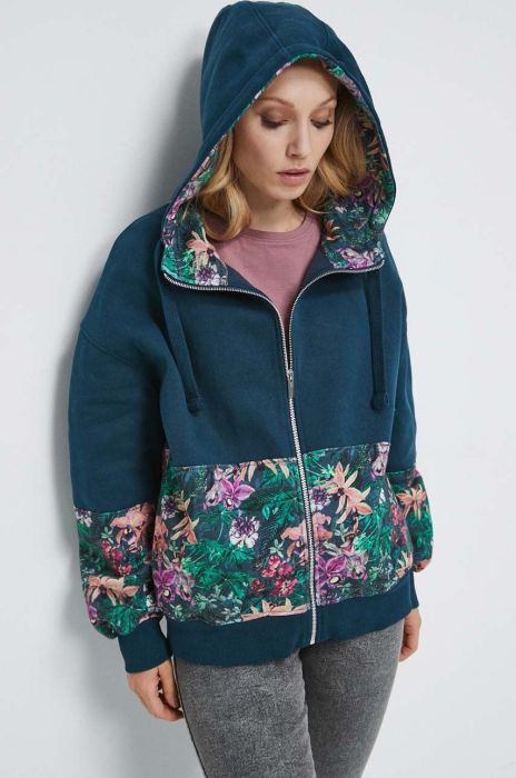 Кофта Medicine жіноча колір зелений з капюшоном візерунок