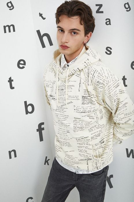 Блузка Medicine чоловіча колір білий з капюшоном візерунок Блузка Medicine чоловіча колір білий з капюшоном візерунок
