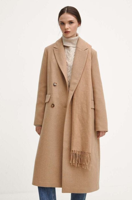Пальто з домішкою вовни Medicine колір бежевий перехідний двобортний Пальто з домішкою вовни Medicine колір бежевий перехідний двобортний