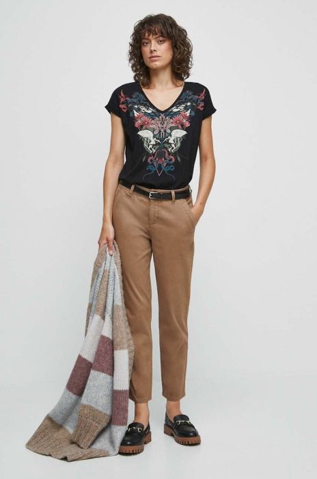 Штани Medicine жіночі колір коричневий фасон chinos середня посадка Штани Medicine жіночі колір коричневий фасон chinos середня посадка