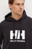 Бавовняна кофта Helly Hansen чоловіча колір чорний з капюшоном з аплікацією 33977-597 Бавовняна кофта Helly Hansen чоловіча колір чорний з капюшоном з аплікацією 33977-597