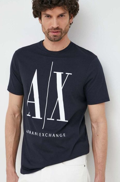Бавовняна футболка Armani Exchange Колір синій з принтом колір темно-синій Бавовняна футболка Armani Exchange Колір синій з принтом колір темно-синій