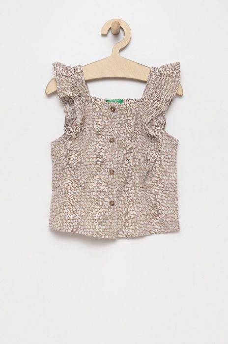 Льняна блузка United Colors of Benetton колір бежевий візерунок Льняна блузка United Colors of Benetton колір бежевий візерунок