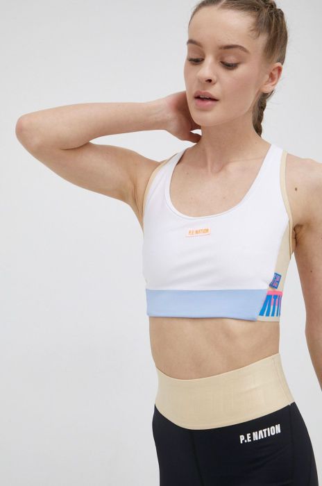 Спортивний бюстгальтер P.E Nation Gravity колір білий візерунок Спортивний бюстгальтер P.E Nation Gravity колір білий візерунок