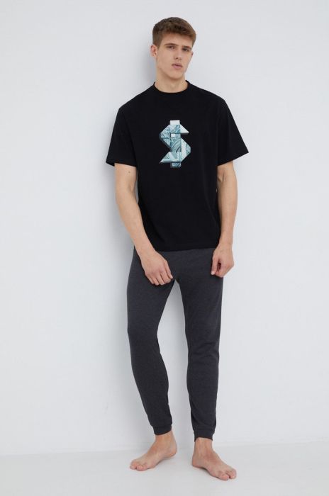 Піжама John Frank чоловіча колір чорний з принтом Піжама John Frank чоловіча колір чорний з принтом