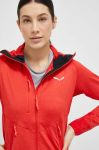 Спортивна кофта Salewa Agner Hybrid жіноча колір червоний з капюшоном меланж Спортивна кофта Salewa Agner Hybrid жіноча колір червоний з капюшоном меланж