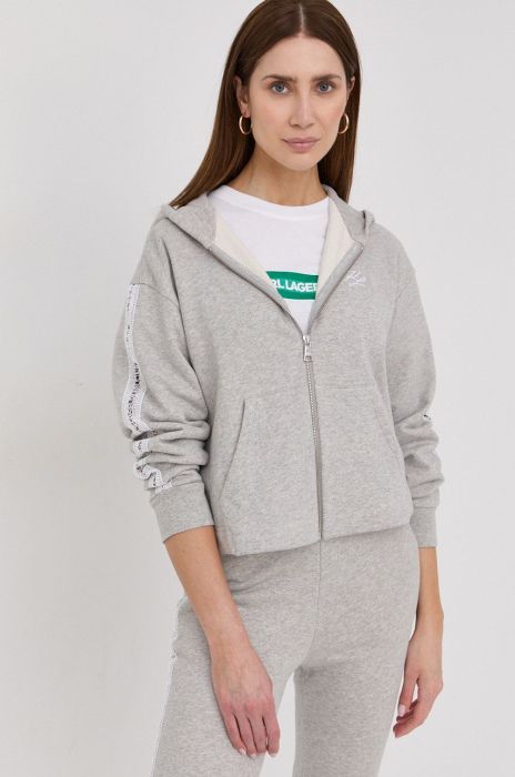 Бавовняна кофта Karl Lagerfeld жіноча колір сірий з капюшоном з аплікацією