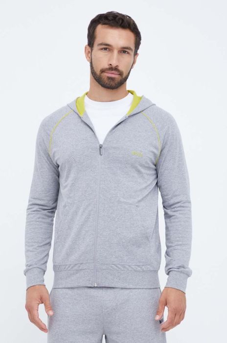 Кофта лаунж BOSS колір сірий з капюшоном однотонна Кофта лаунж BOSS колір сірий з капюшоном однотонна