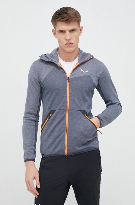 Спортивна кофта Salewa Puez Melange чоловіча з капюшоном візерунок колір блакитний Спортивна кофта Salewa Puez Melange чоловіча з капюшоном візерунок колір блакитний