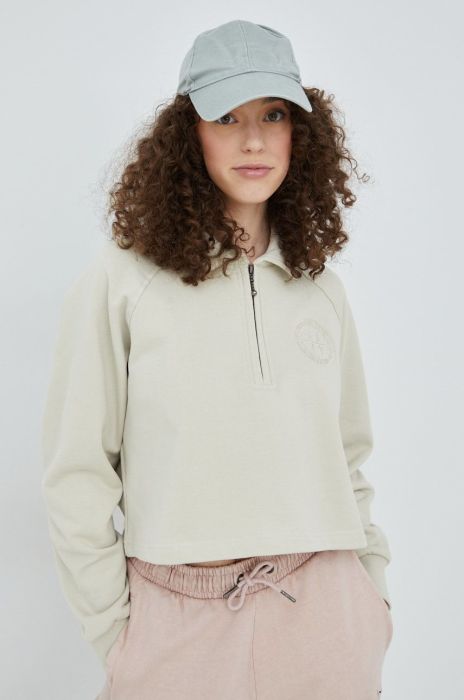 Бавовняна кофта HUF жіноча колір бежевий з аплікацією Бавовняна кофта HUF жіноча колір бежевий з аплікацією