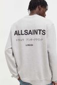 Бавовняний лонгслів AllSaints колір сірий з принтом Бавовняний лонгслів AllSaints колір сірий з принтом