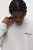 Бавовняний лонгслів AllSaints колір сірий з принтом Бавовняний лонгслів AllSaints колір сірий з принтом