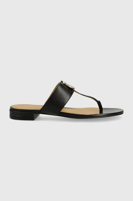 Шкіряні в'єтнамки Emporio Armani жіночі колір чорний на плоскому ходу Шкіряні в'єтнамки Emporio Armani жіночі колір чорний на плоскому ходу