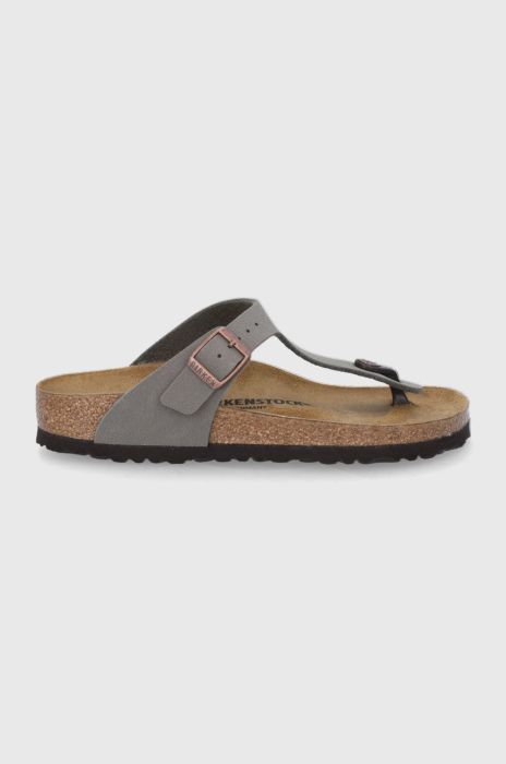 В'єтнамки Birkenstock Gizeh жіночі колір сірий на плоскому ходу Narrow Width 43393-Stone В'єтнамки Birkenstock Gizeh жіночі колір сірий на плоскому ходу Narrow Width 43393-Stone
