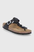 Шкіряні в'єтнамки Birkenstock Gizeh Braided жіночі колір чорний на плоскому ходу Шкіряні в'єтнамки Birkenstock Gizeh Braided жіночі колір чорний на плоскому ходу