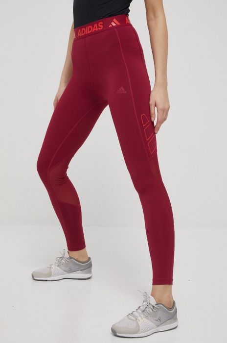 Легінси для тренувань adidas Performance Tech Fit 3 Bar HD1986 жіночі колір бордовий з принтом Легінси для тренувань adidas Performance Tech Fit 3 Bar HD1986 жіночі колір бордовий з принтом