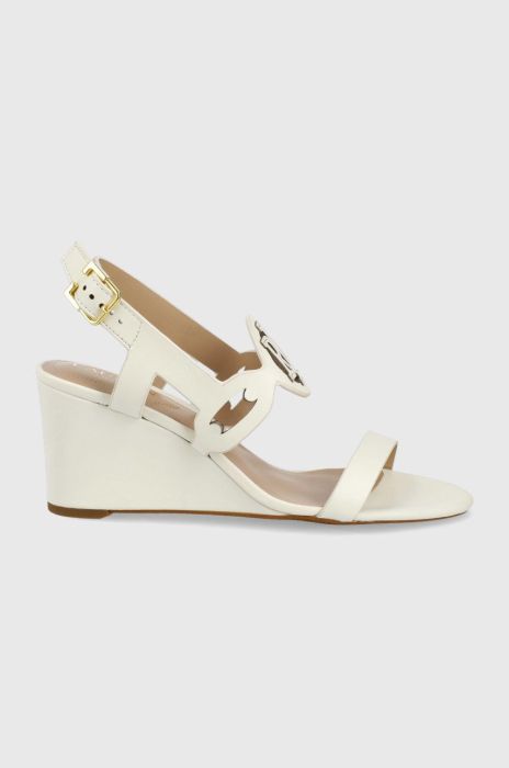 Шкіряні сандалі Lauren Ralph Lauren Amilea жіночі колір бежевий на танкетці Шкіряні сандалі Lauren Ralph Lauren Amilea жіночі колір бежевий на танкетці