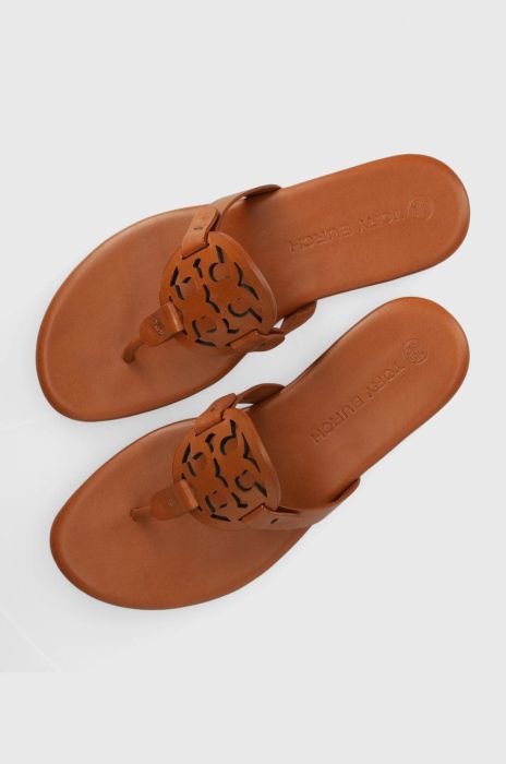 Шкіряні в'єтнамки Tory Burch жіночі колір коричневий на плоскому ходу Шкіряні в'єтнамки Tory Burch жіночі колір коричневий на плоскому ходу