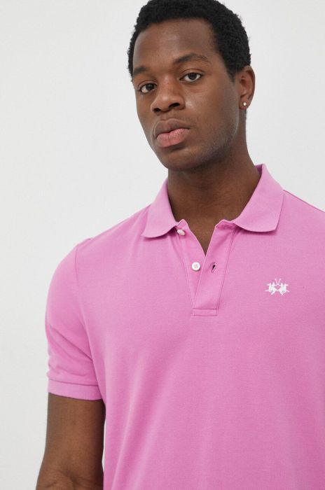 Бавовняне поло La Martina колір фіолетовий однотонний