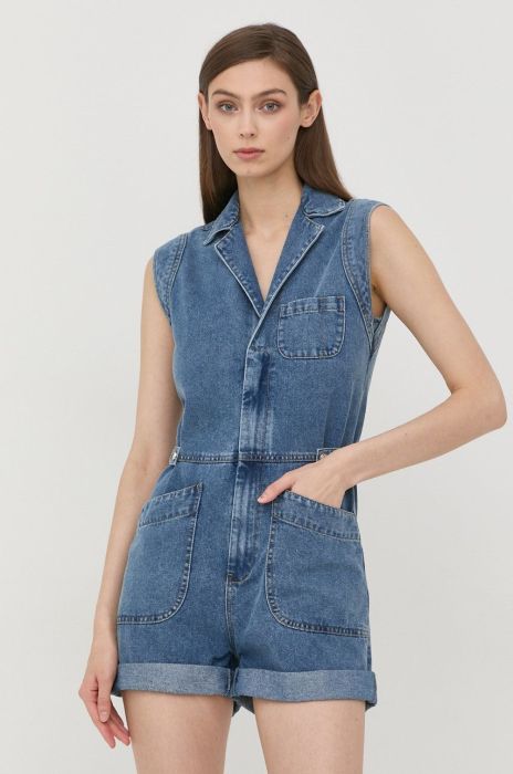 Джинсовий комбінезон Morgan декольте трикутник колір блакитний Джинсовий комбінезон Morgan декольте трикутник колір блакитний