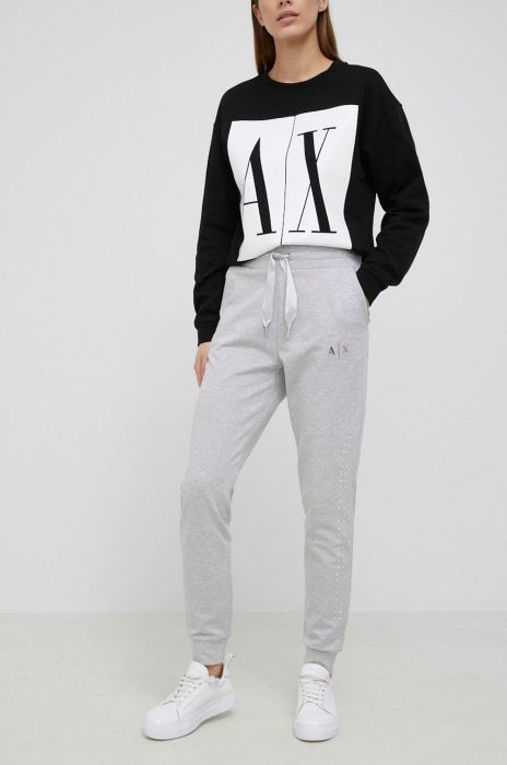 Штани Armani Exchange жіноче колір сірий з аплікацією Штани Armani Exchange жіноче колір сірий з аплікацією