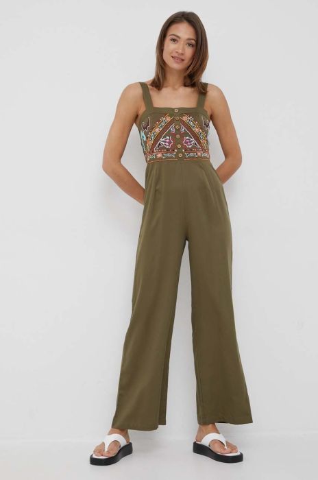 Комбінезон Desigual колір зелений декольте каро Комбінезон Desigual колір зелений декольте каро