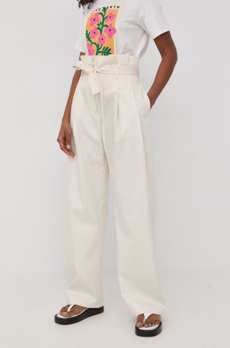 Штани BOSS жіночі колір бежевий широке висока посадка (2268810) Штани BOSS жіночі колір бежевий широке висока посадка (2268810)