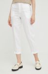 Льняні штани United Colors of Benetton жіночі колір білий пряме висока посадка (2463438)