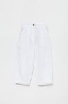 Дитячі штани з домішкою льону United Colors of Benetton колір білий однотонні Дитячі штани з домішкою льону United Colors of Benetton колір білий однотонні