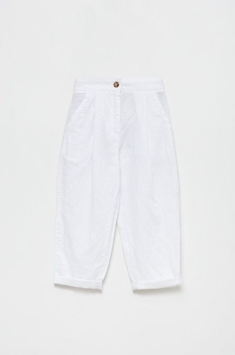 Дитячі штани з домішкою льону United Colors of Benetton колір білий однотонні